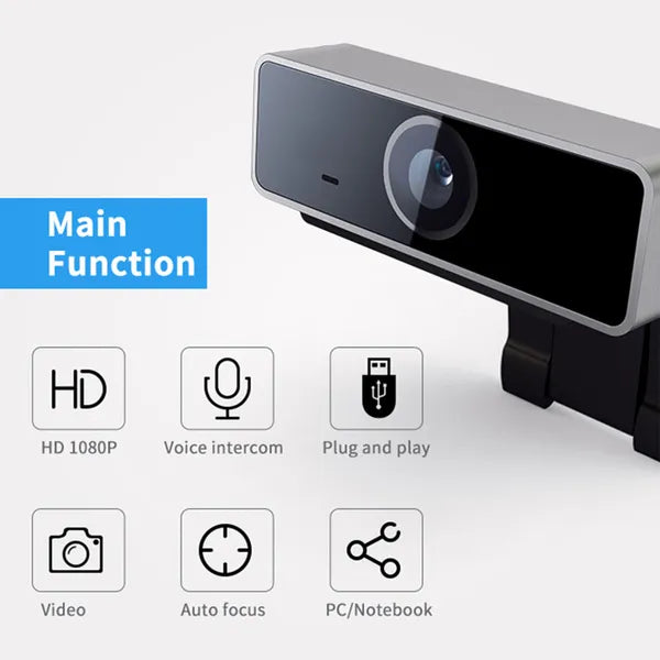 FHD 1080P Webcam USB PC Webcam Auto Focus with Microphone 60-Degree Widescreen De