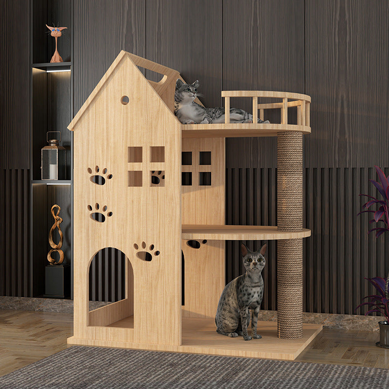 Arbre de chat en bois avec lit de chat intégré