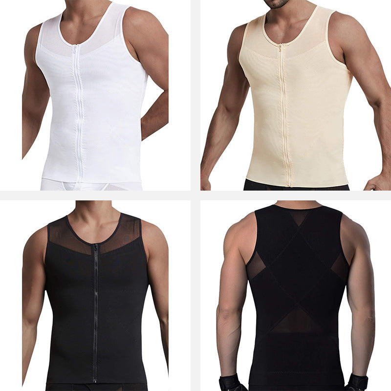 Men's Breathable Mesh Elastic Abdominal Zipper Slim Fit Abdominal Vest Shapewear