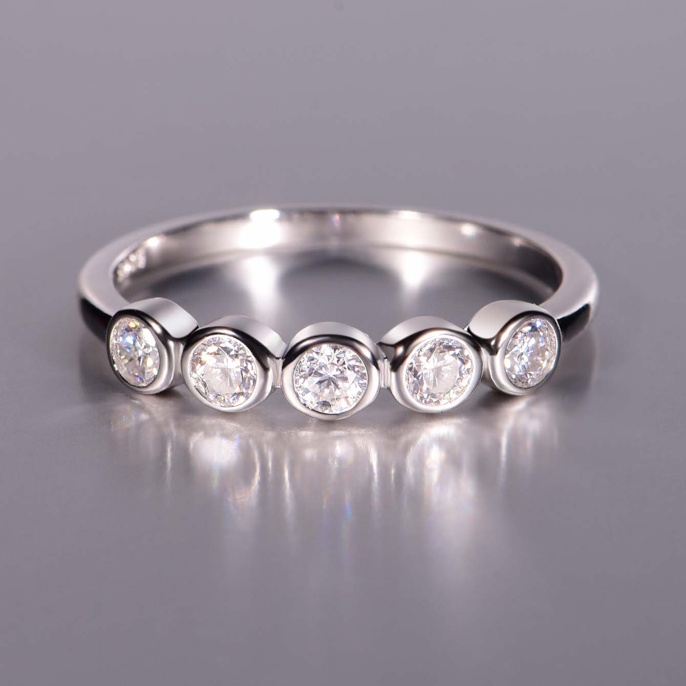 S925 Lunette en argent sterling 3mm Set 5-Stone Moissanite Anneau D Couleur VVS1 US Taille 6-9 GRA Ce