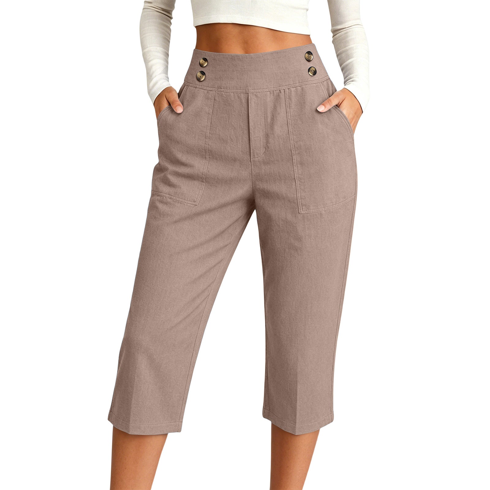 Femmes S Fashionable haute taille pantalons de trois quarts de longueur dans le style européen occasionnel pour Dai