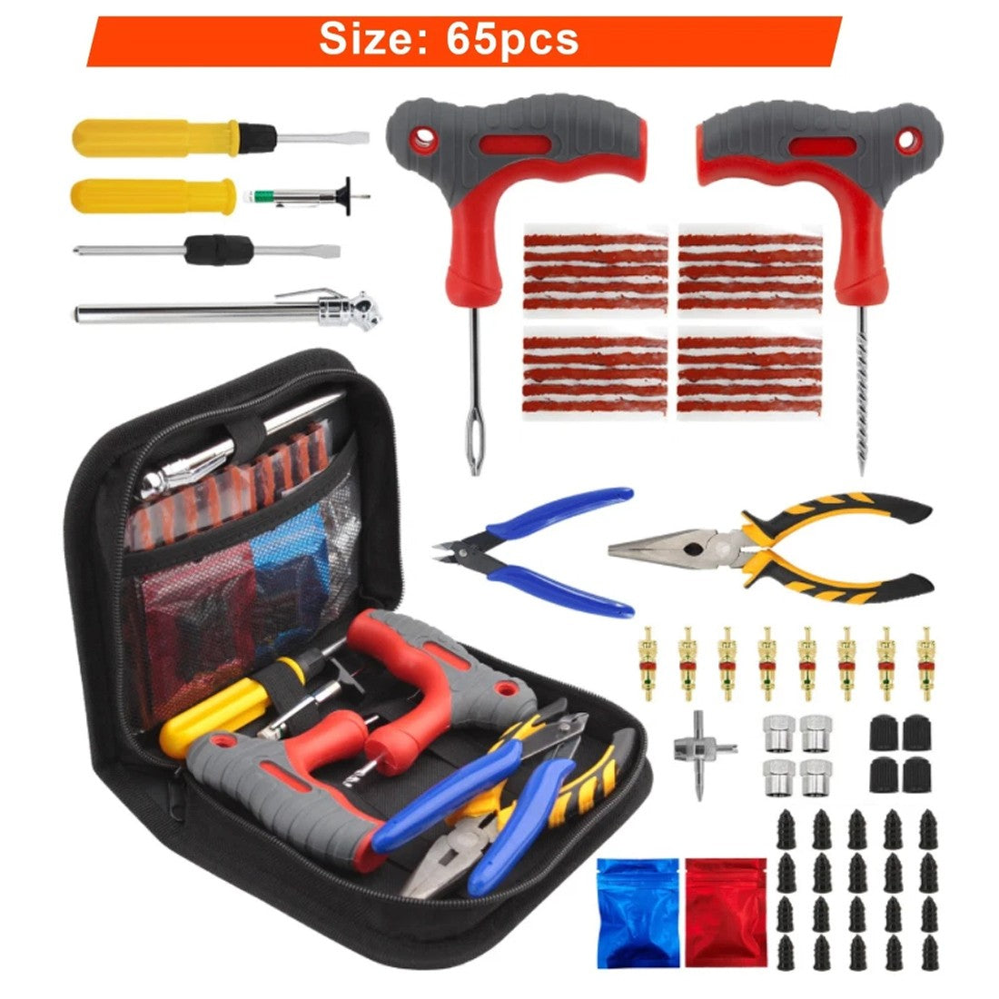 Kit de réparation de pneus 65 pièces pour voitures