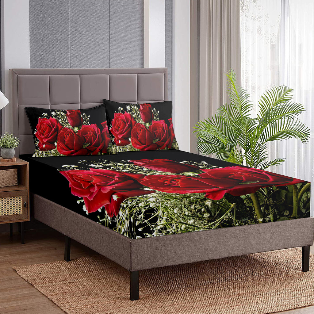 Feuille de lit florale de 3pcs rose