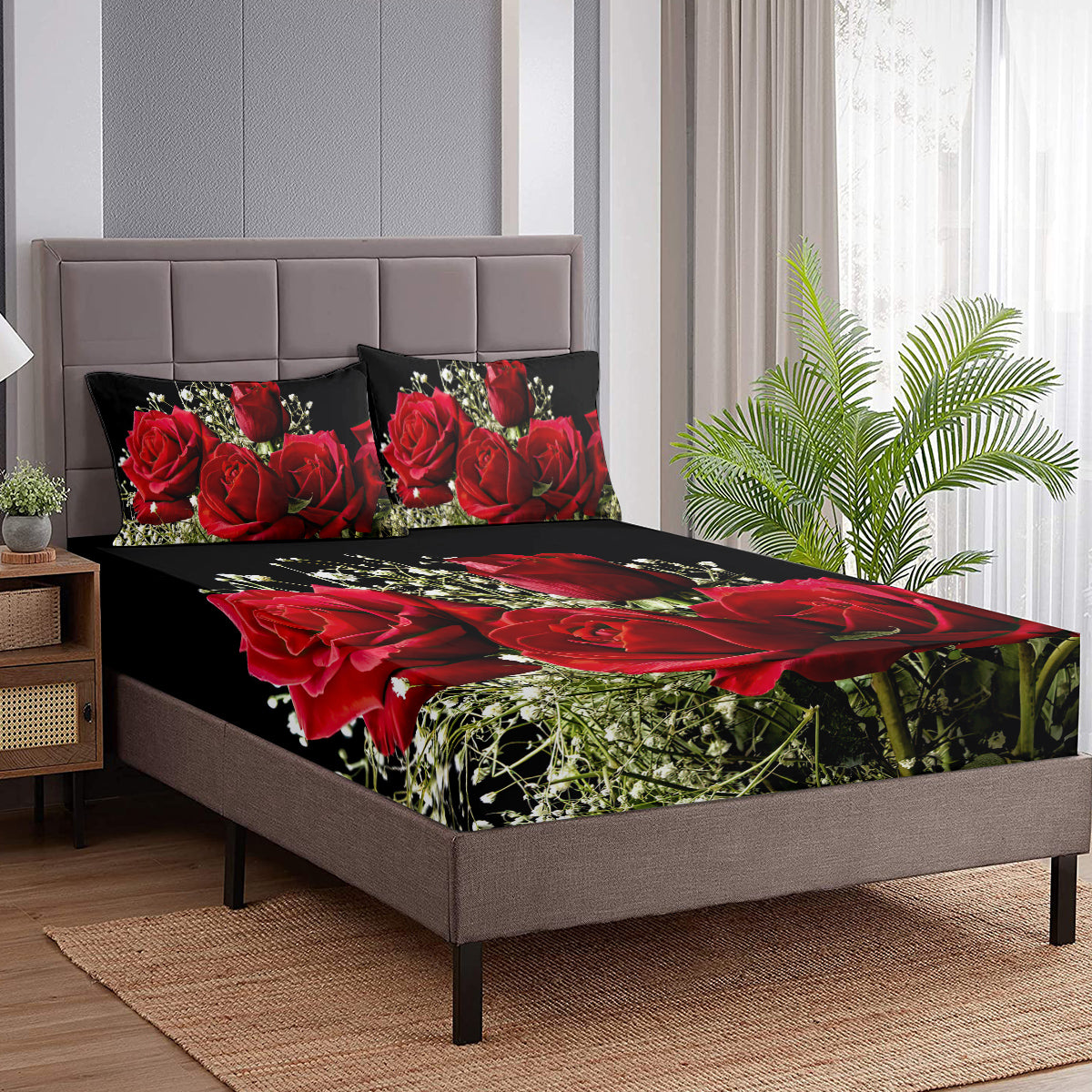 Feuille de lit florale de 3pcs rose