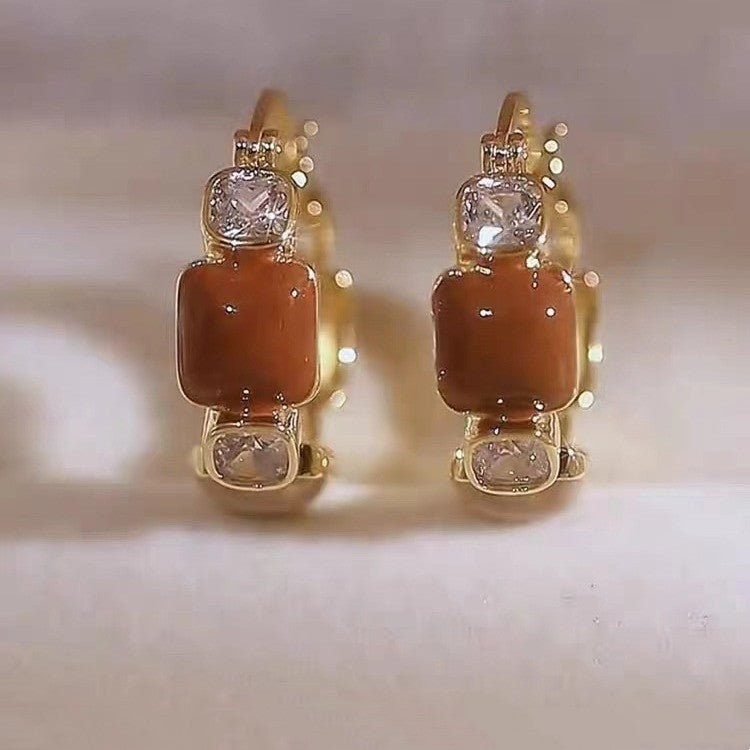 Fashion Drop Glaze Strass Round Boucles d'oreilles Filles Niche Design Boucles d'oreilles Sens avancé