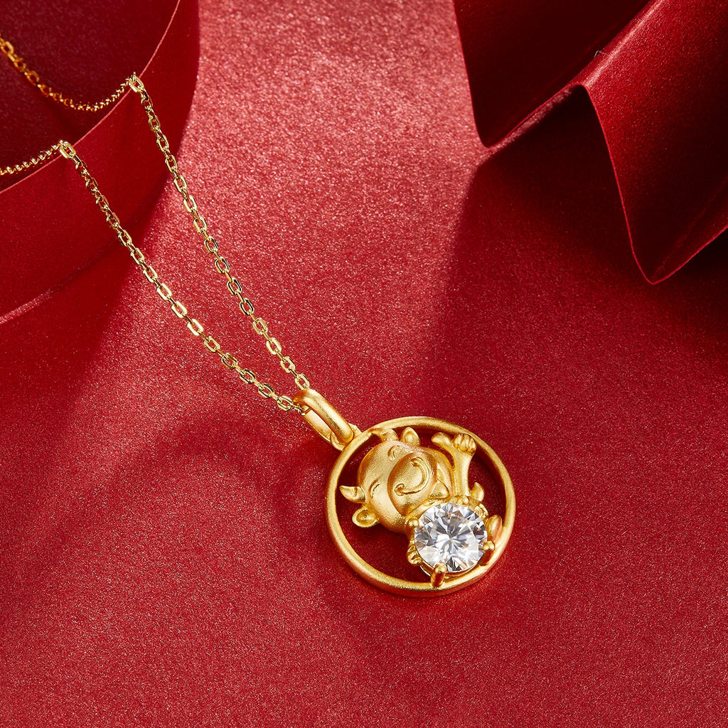 S925 Argent Sterling plaqué or 1ct D Couleur VVS1 Moissanite Collier Ox 4.8g Zodi chinois