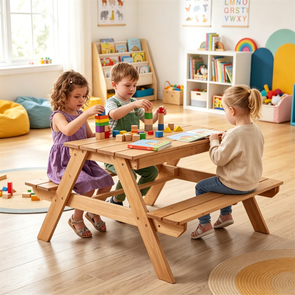3-en-1 Table de pique-nique pour enfants avec parapluie réglable