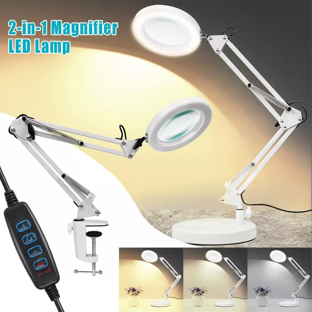 Amplificateur de bureau de verre lampe LED loupe lampe de lecture avec base et pince