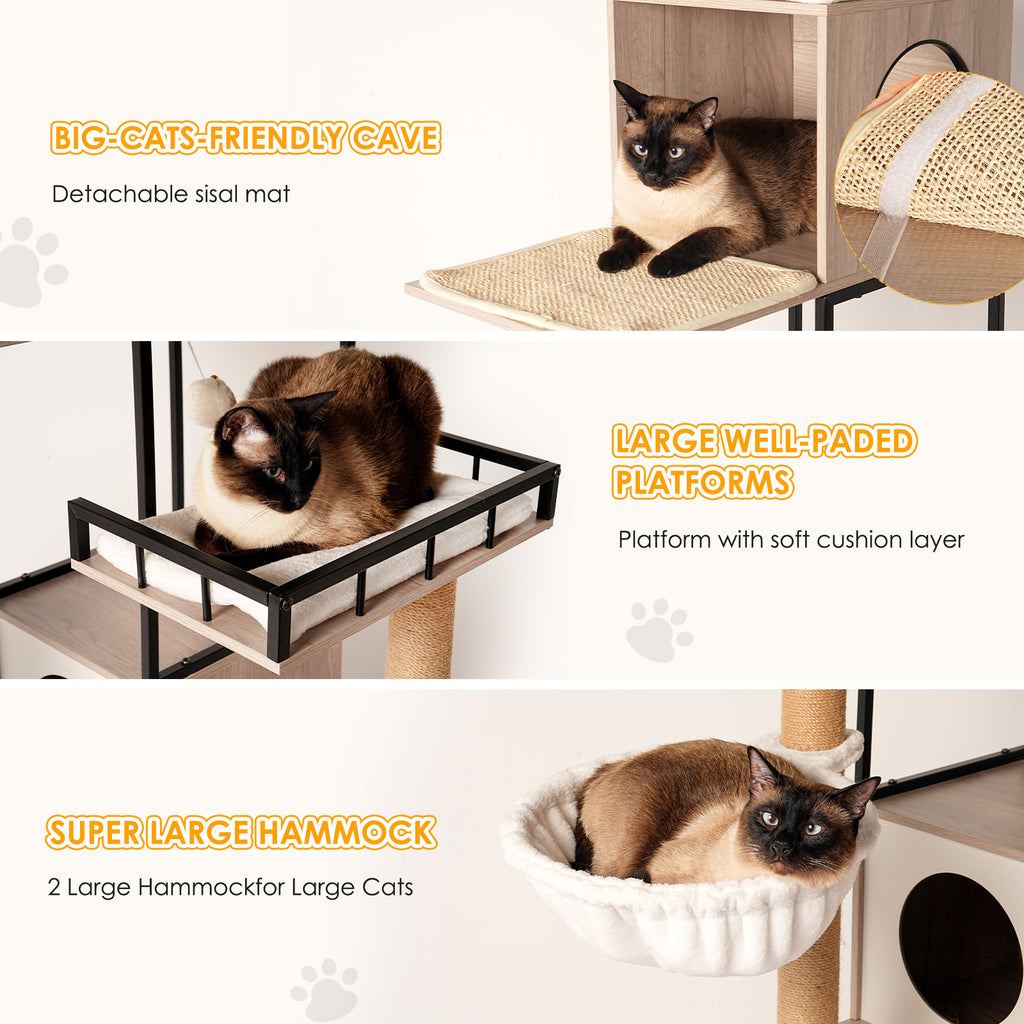 Arbre à chat multifonctionnel de 63" avec boîte à litière - Comprend un coussin lavable amovible