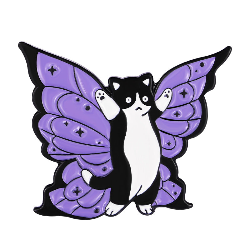 Chat violet avec ailes papillon Alliage Brooch Accessoire mignon pour vêtements et sacs