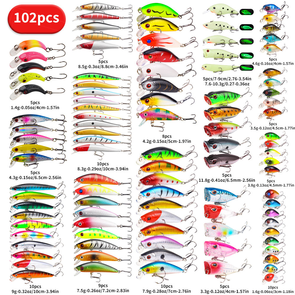 22pcs 58pcs 102pcs Kits de lure de pêche Ensemble multifonctionnel