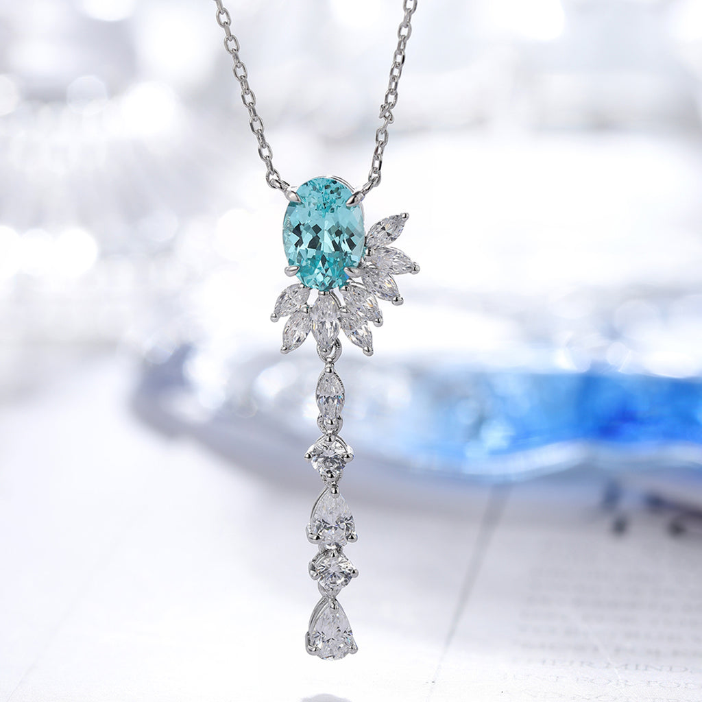 S925 Argent 4.3g Ruby Paraiba Lariat Collier créé en laboratoire