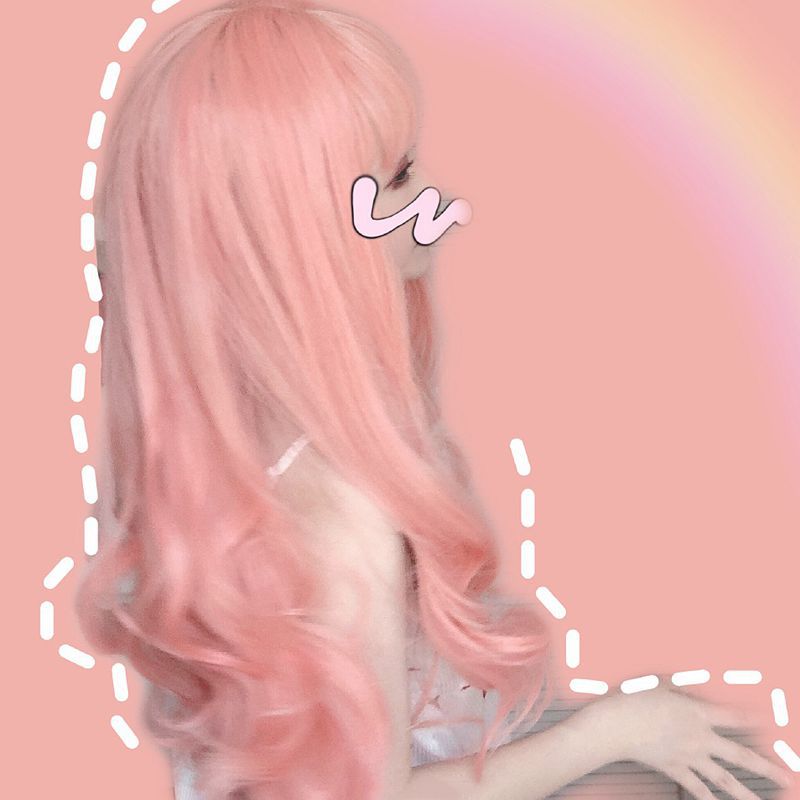 Cheveux bouclés longs rose clair