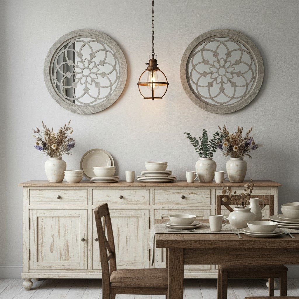 2 Pack Miroir mural en bois rond rustique