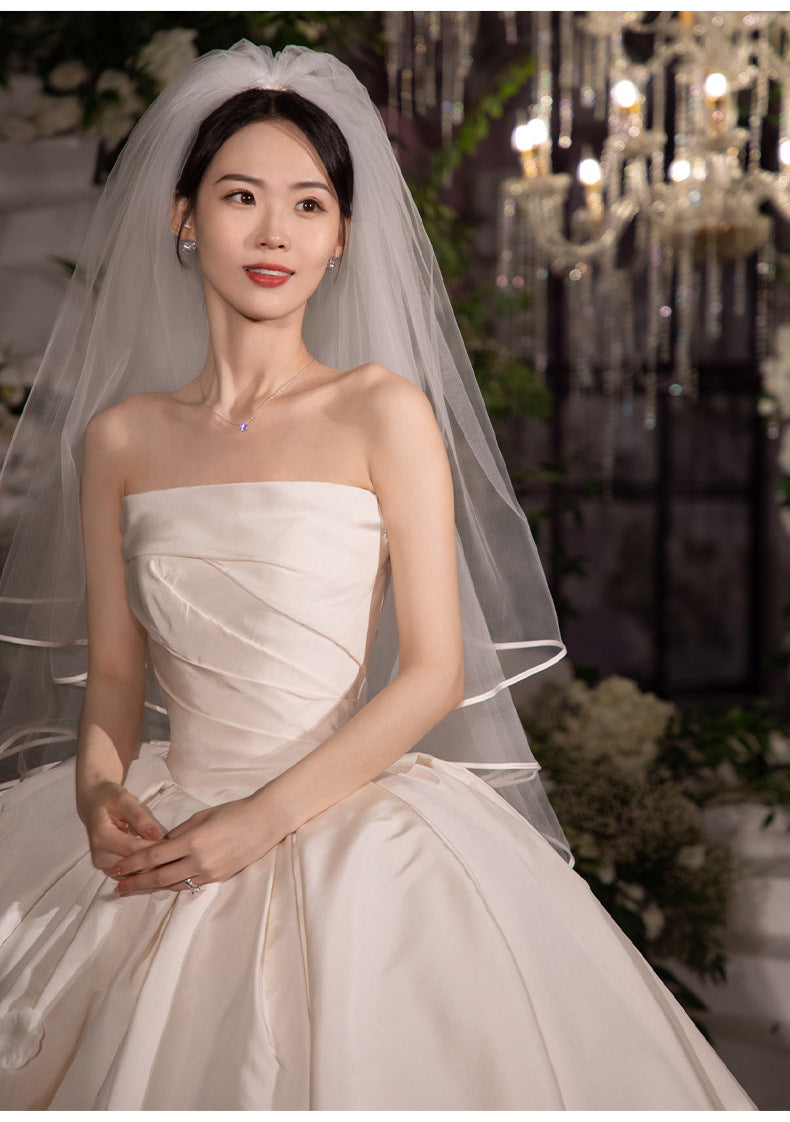 Tube satiné pour femme Top Simple Elegant style français Grande Tail Elegant Robe de mariée