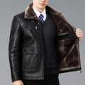 Véritable manteau en cuir et fourrure d'une seule pièce avec un lapel doublé de polaire pour plus de chaleur