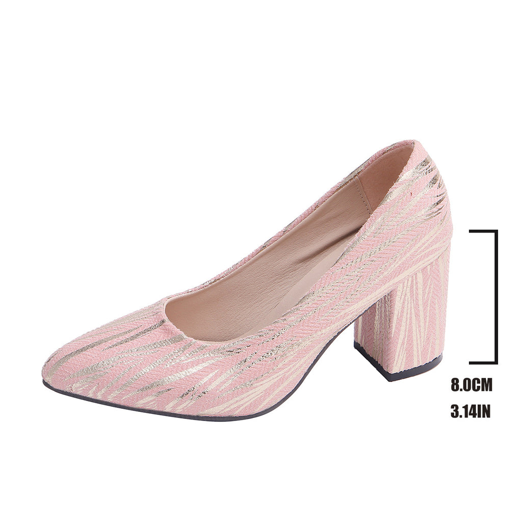 Les femmes pointu orteil Chunky talon slip-on Léopard Imprimer Rose Pompes à talons hauts