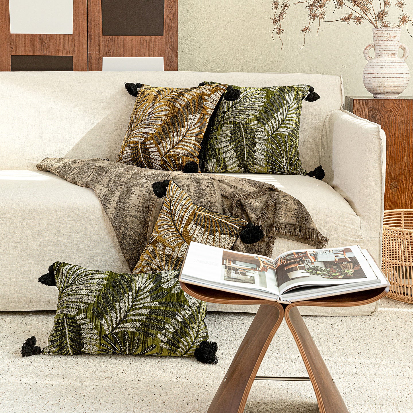 Haut de gamme Vintage de luxe foncé émeraude vert Feuille broyée Velvet lancer Oreiller