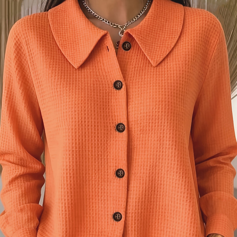 Fashion Round-neck Waffle Plain-color Casual Shirt
