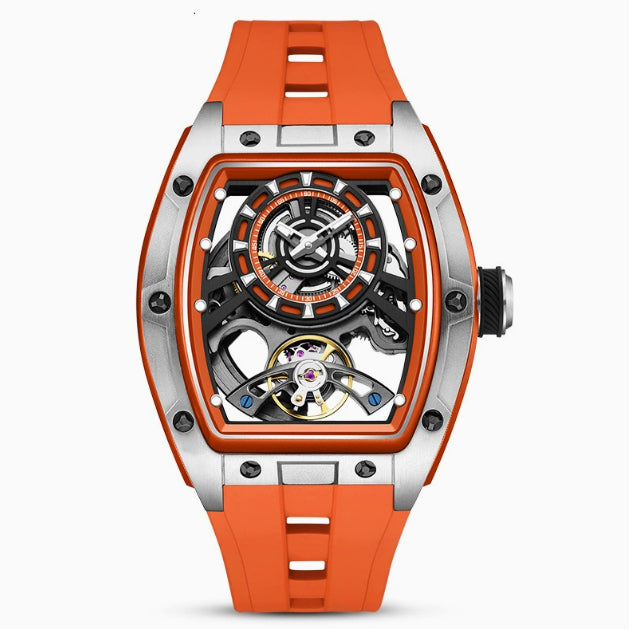 Homme Transparent Barrel-Shaped entièrement lumineux Montre mécanique étanche