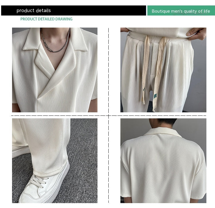 Chemise en soie de glace mince d'été Outfit Hommes Sports de loisirs Ensemble deux pièces