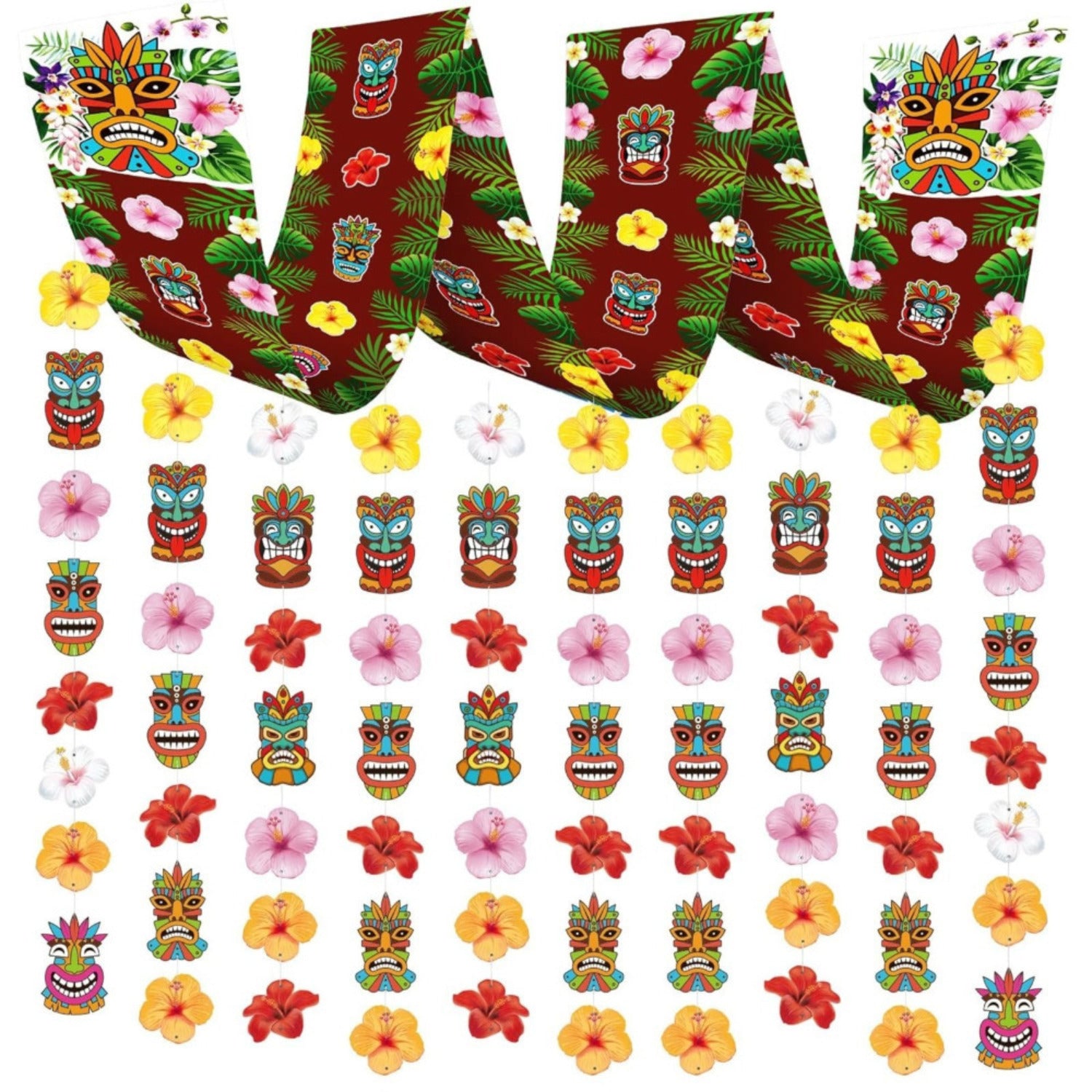 Bannières de suspension Tiki 270x30cm Hawaii Plafond Decor Aloha Party Decor Luau Party Garland Ti