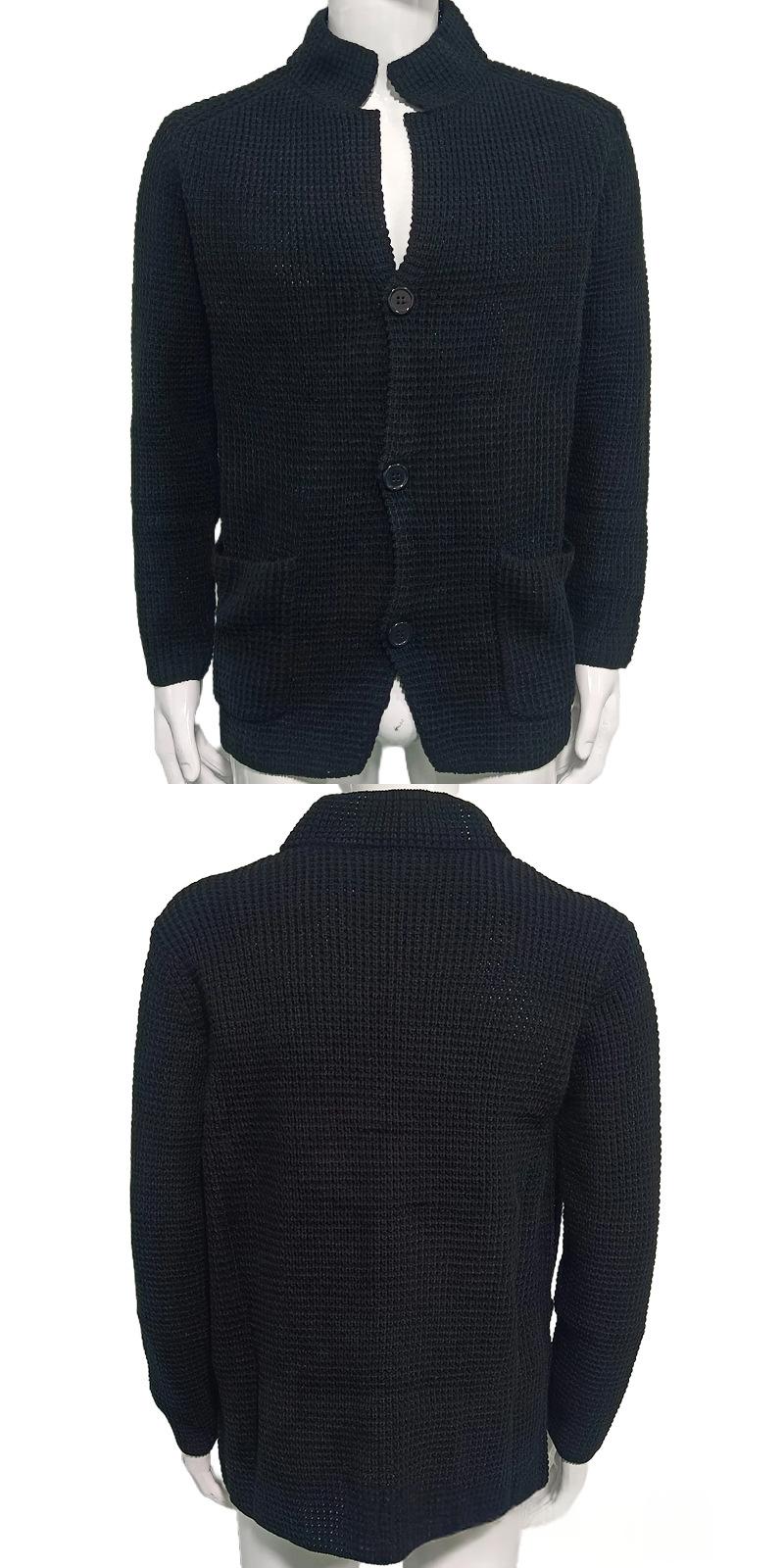 Mens Manteau tricoté de longueur moyenne avec un collier debout