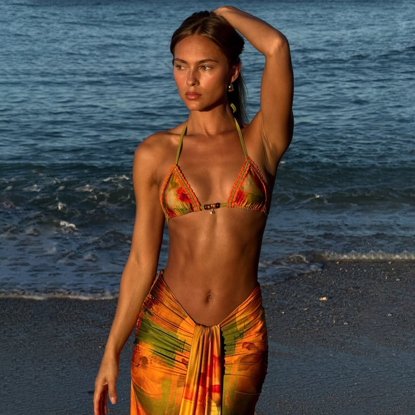 Style européen Floral Print Bikini Set Retro Beach Resort Outfit