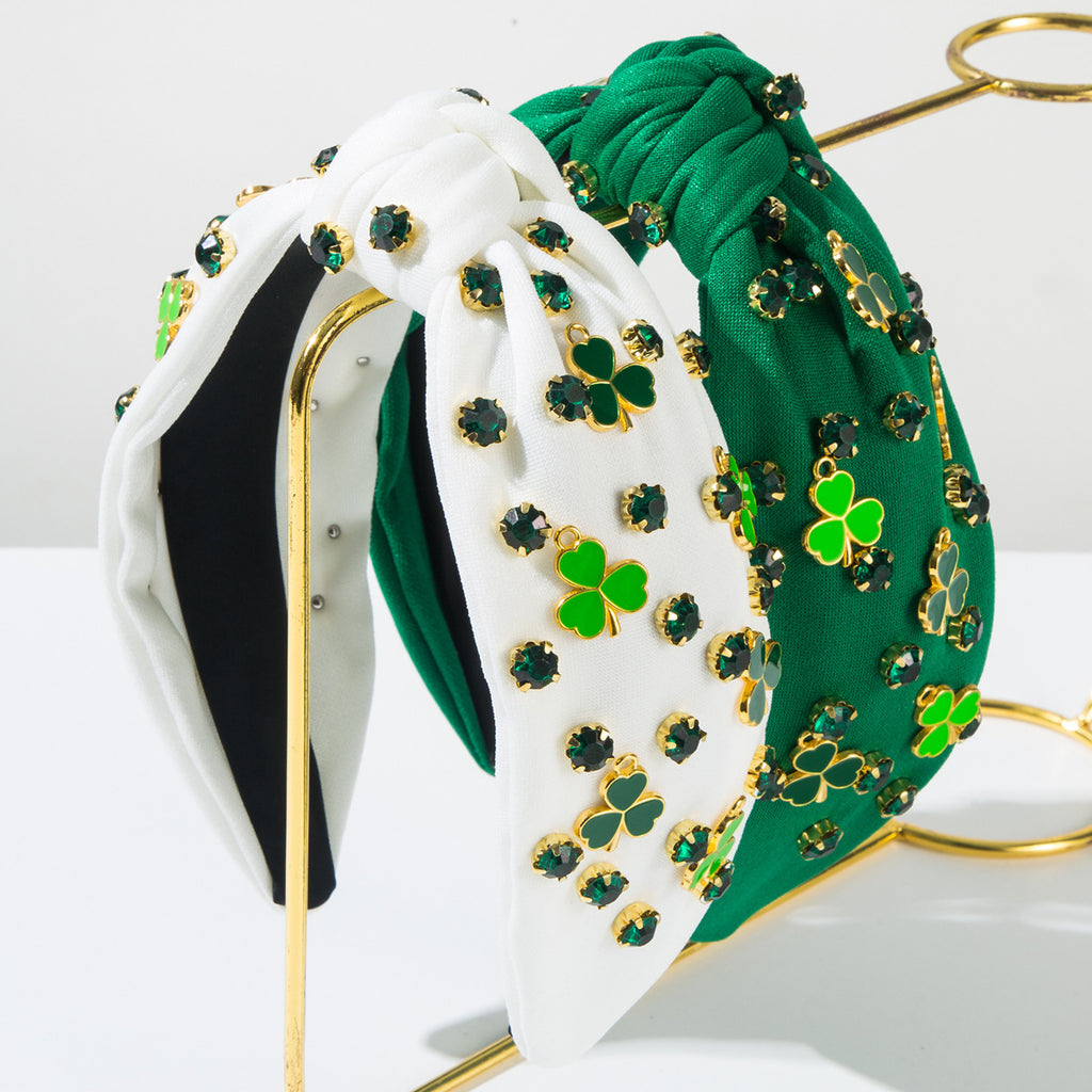 Strass Green Clover Décoration Accessoires Cheveux Hoop Femme
