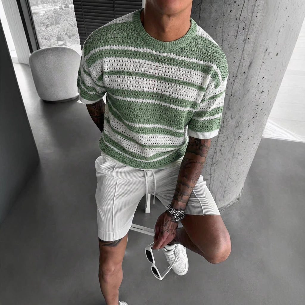 Chemise casual à manches courtes homme avec un design retro rayé