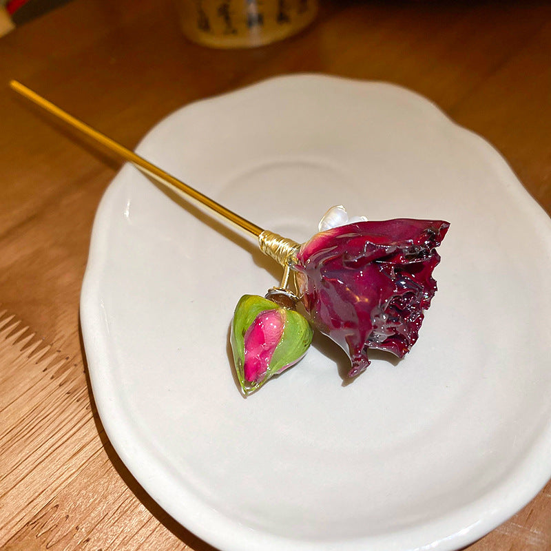 Rétro Rose Pearl Épin à cheveux de style chinois