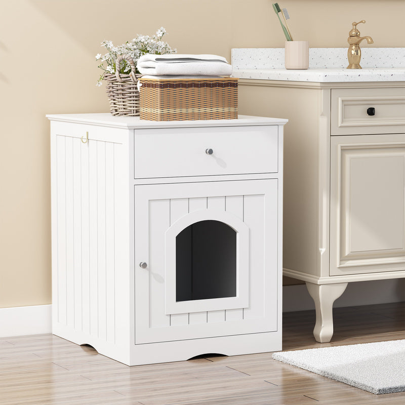 Boîte à litière en bois blanc Coffre-fort W et table latérale