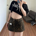 Leopard-print Femmes shorts de jupe d'été avec un style de carrosserie fente