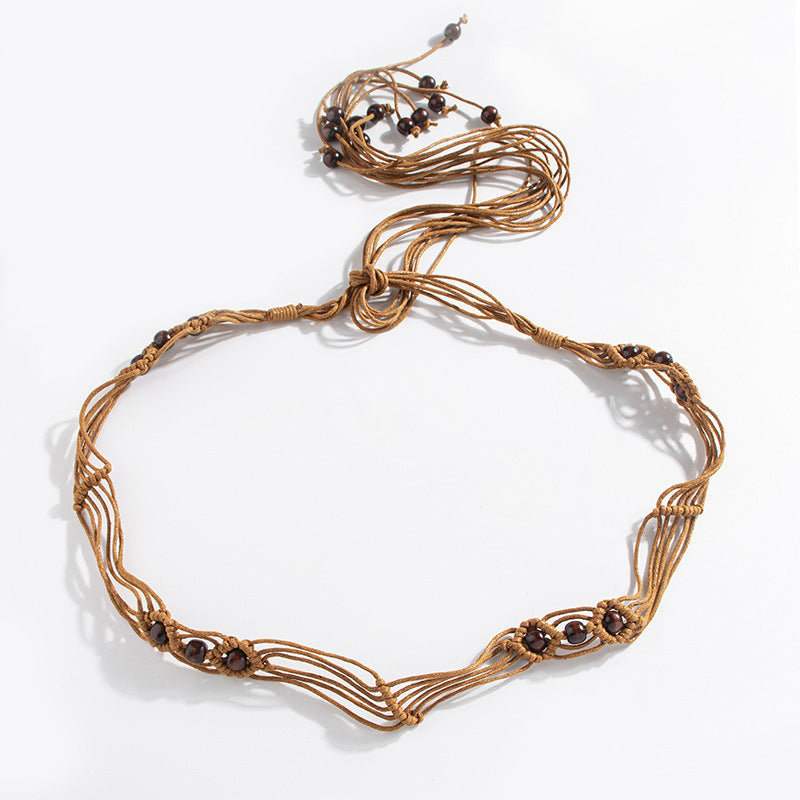 Bohemian style fleur tissée style ethnique fait main perles en bois Ceinture de femmes Loisirs H
