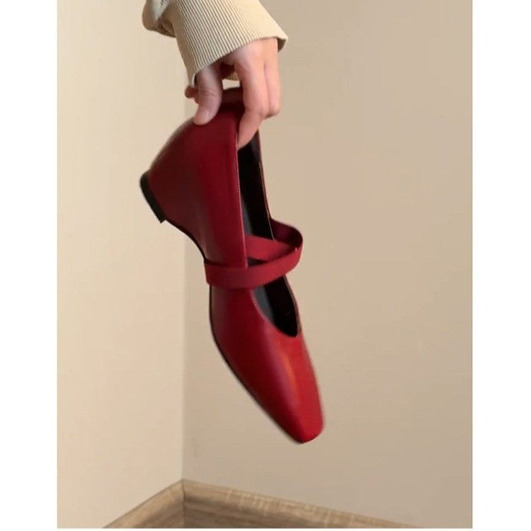 Pompes à talon moyen de printemps Hauteur Augmenter Commuter une sangle Mary Jane Chaussures carré Toe Shal