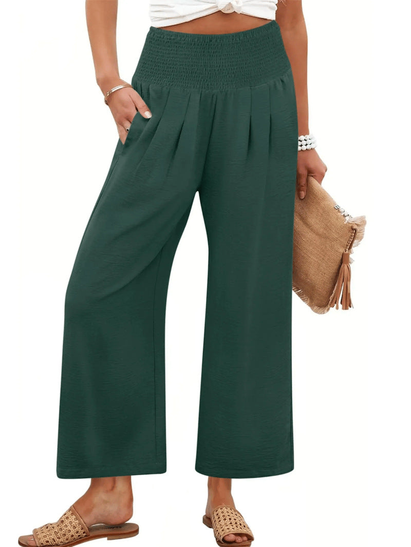 Printemps et automne Couleur solide Pantalons de femmes broyés haute taille taillés droit-leg Casual