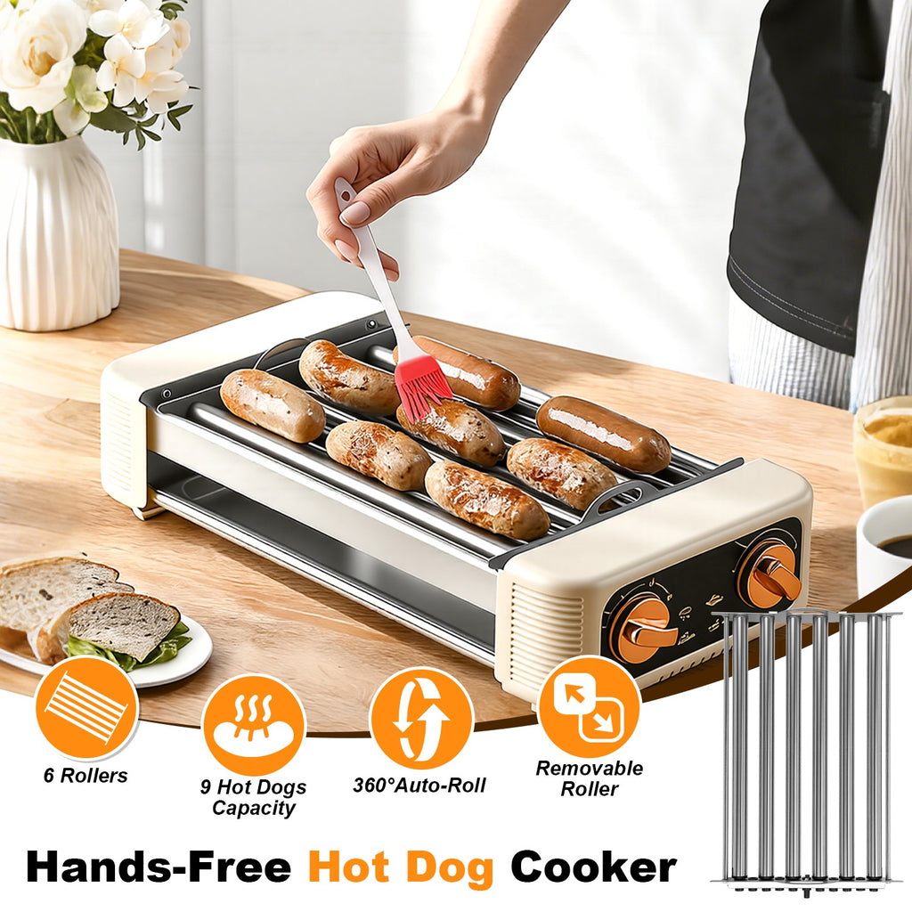 3 En 1 Électrique Rouleau de chien Machine avec Grill & Gridle 6-Roller Chef de chien sans fumée Non-