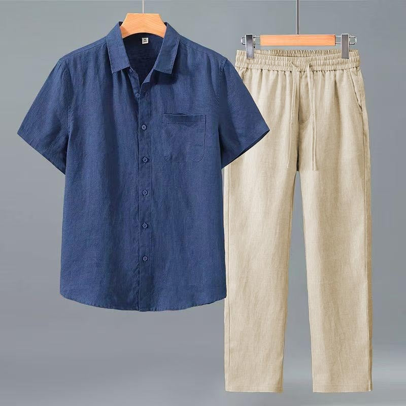 Chemise en coton et pantalons à manches courtes pour hommes