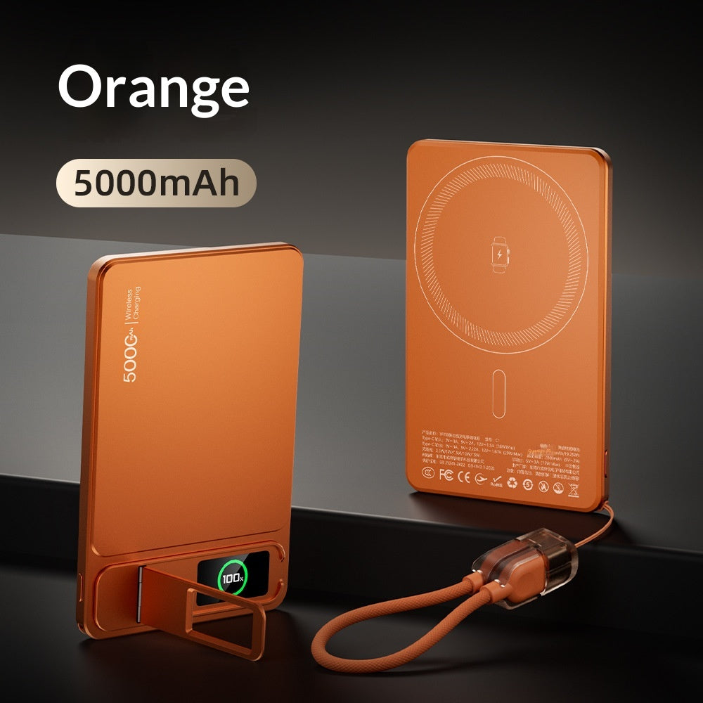 Batterie externe ultra-mince avec support d'écran couleur et charge magnétique sans fil