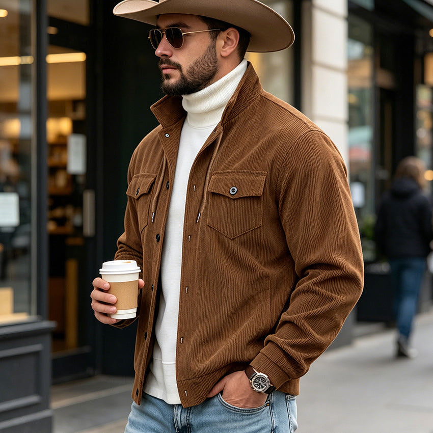 Veste Corduroy Homme Vêtements de dessus Manches longues Top Mens Manteau