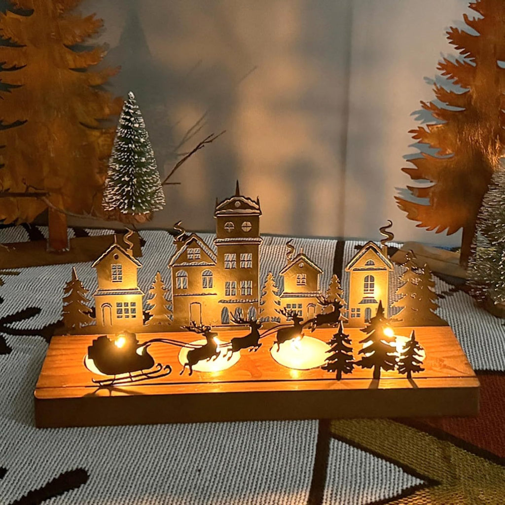Porte bougie de l'Avent: Arbre de Noël en métal sur un support en bois pour décor festif—Acces Parti