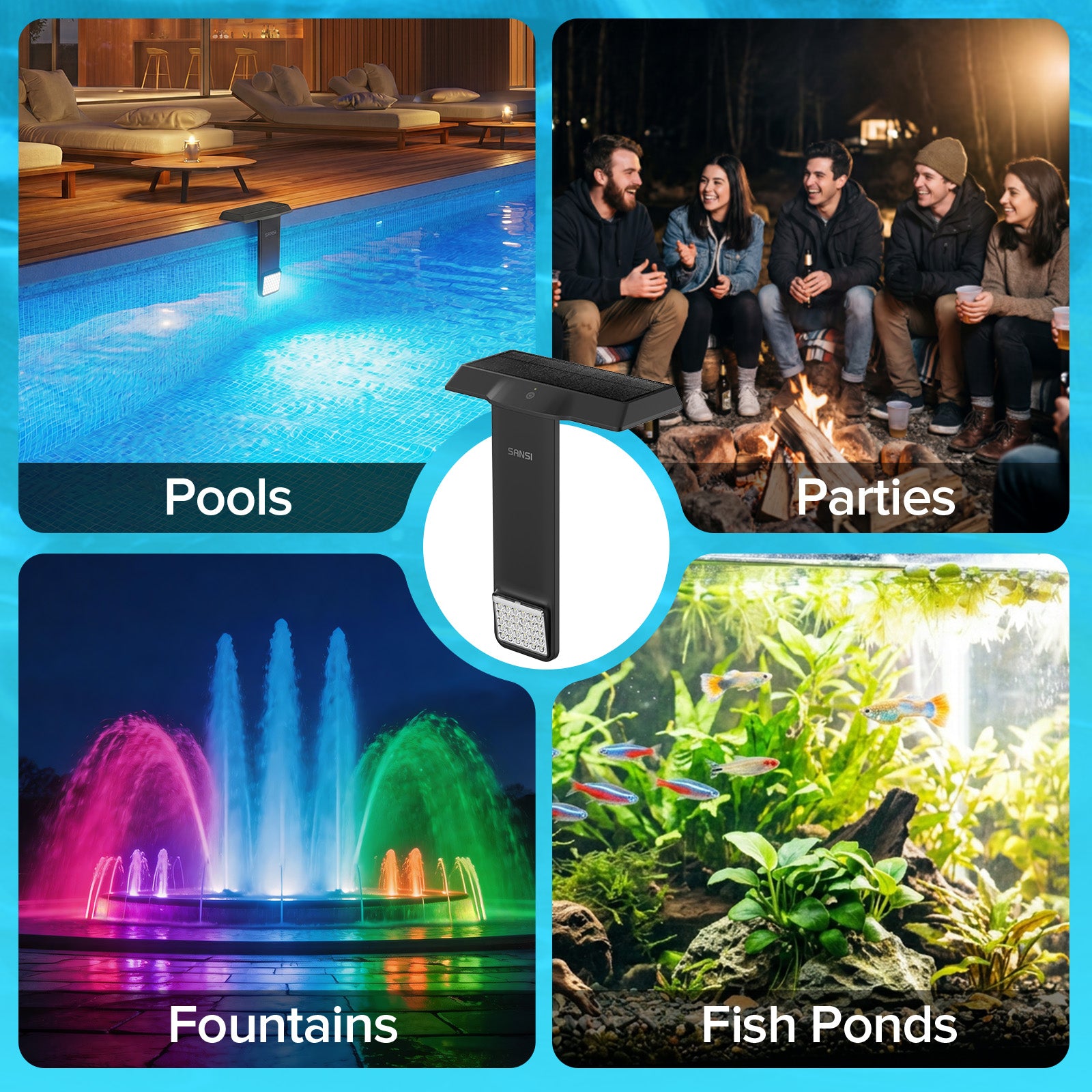 SANSI Solar Poolside RGB Light avec télécommande rechargeable IP68 Waterproof Pool Light pour Ing