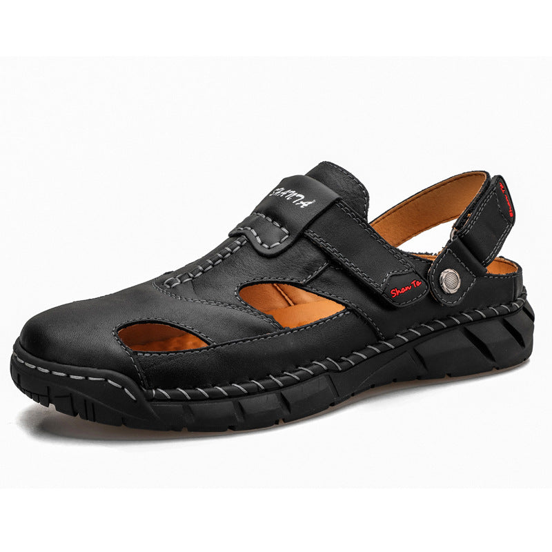 Sandales Trendy hommes de grande taille avec Velcro et détail pointillé