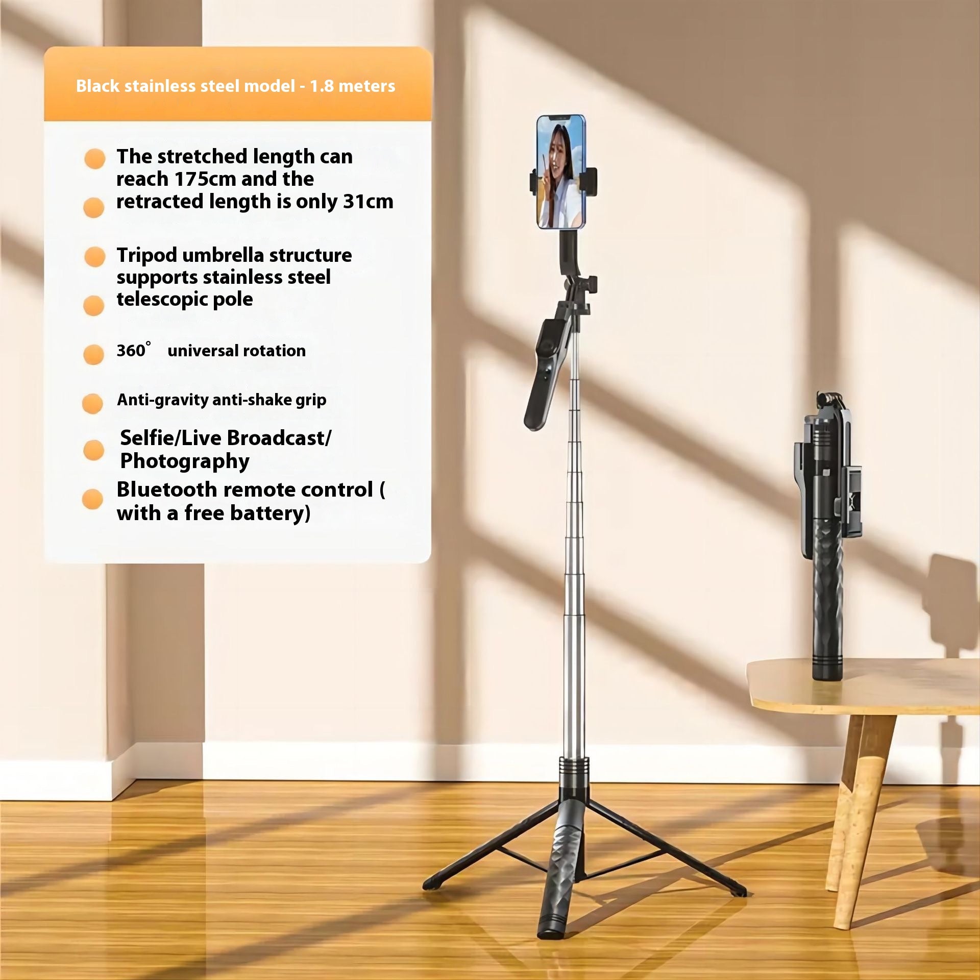 Téléphone portable Bluetooth Selfie Stick Stabilizer Sol Stand