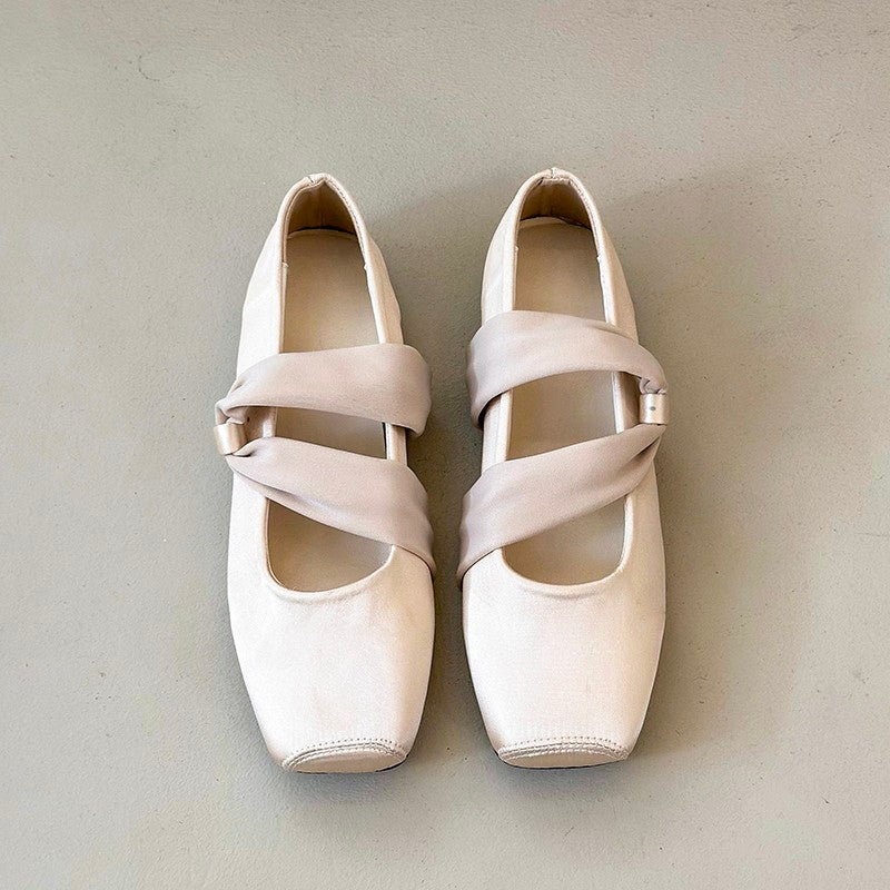 Femmes Élégante Strap Française Croix Satin Ballet Chaussures PlatMatching Daily