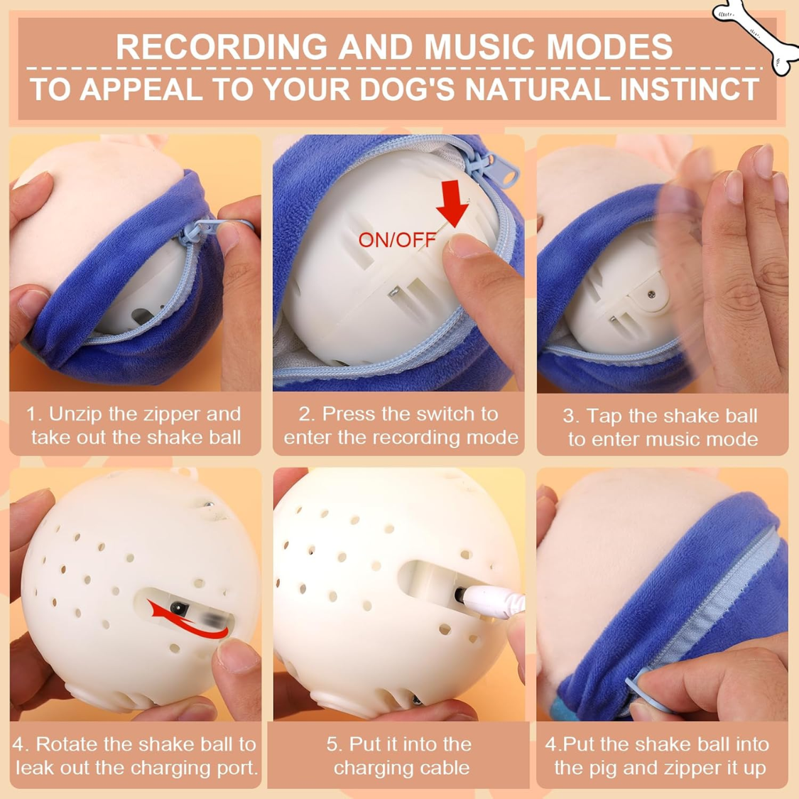Jouet interactif pour chien : cochon sauteur sonore rechargeable