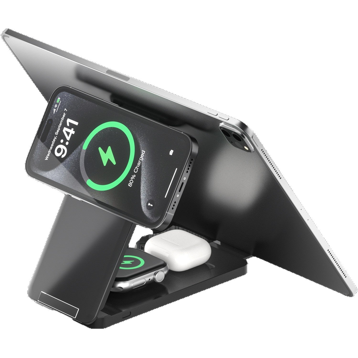 Support vertical portable multifonction pliable avec charge magnétique sans fil