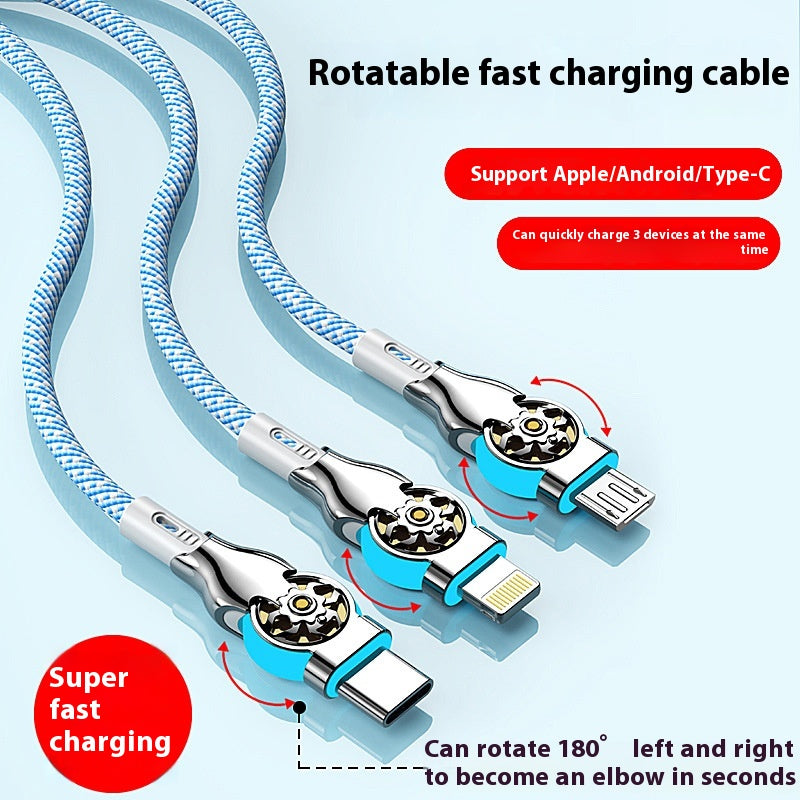 Triple Rotating Fast Charging Data Cable in One for Three Mobile Phones Charging