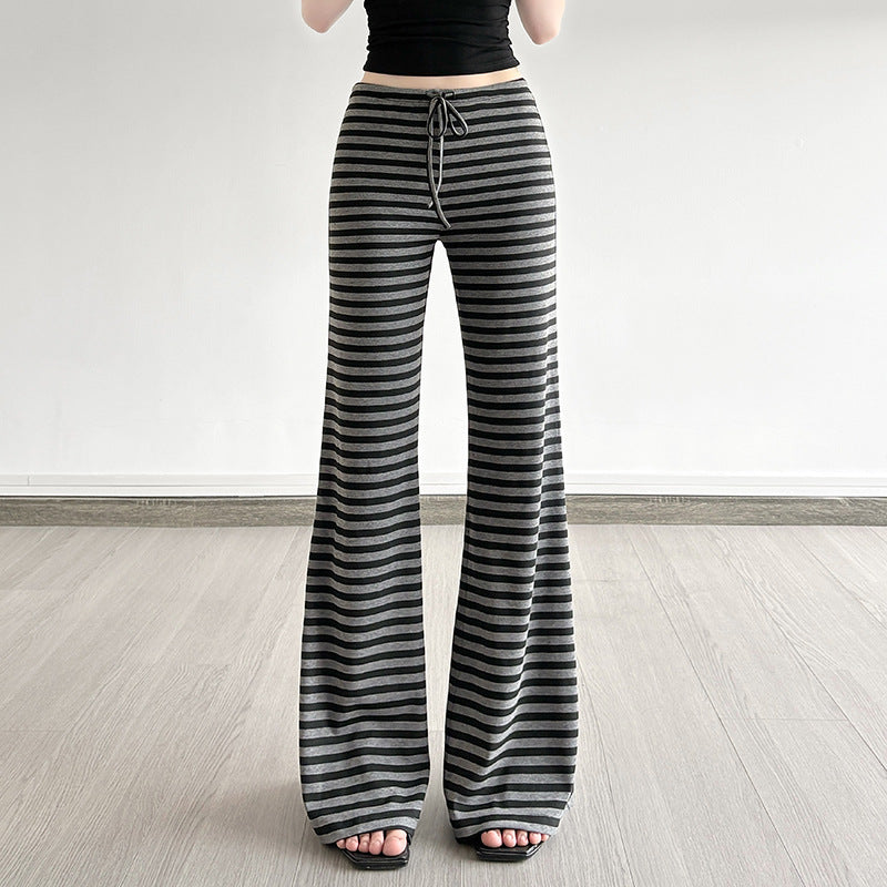Style américain Retro Color-block Striped Tie-detail Boot-cut Lounge Pantalons