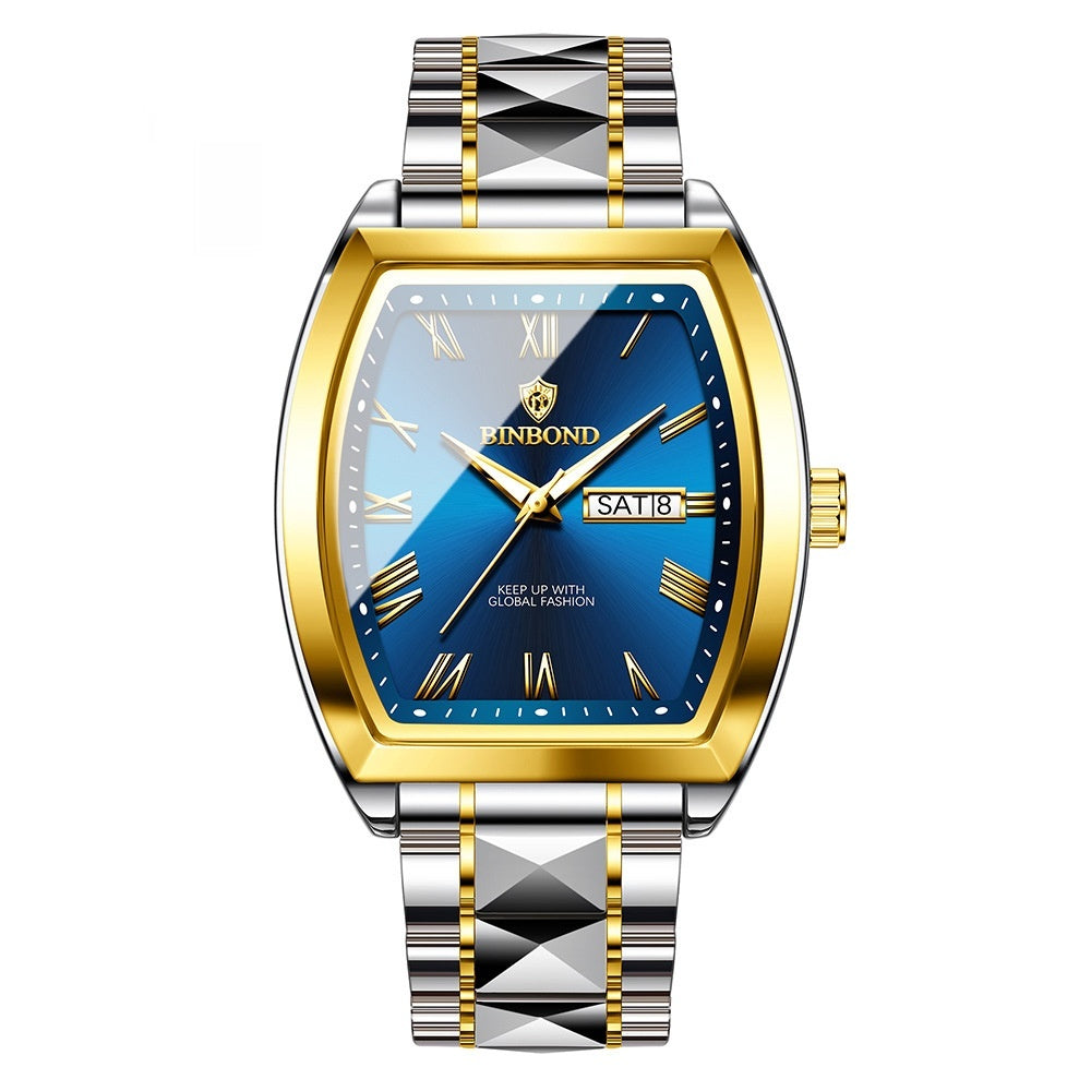 Dual Calendar pour hommes Montre à quartz lumineux